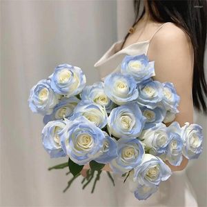 Fleurs décoratives 1PC Rose artificielle vraie touche glace bleu mariage maison Roses fleur saint valentin fausse soie décoration