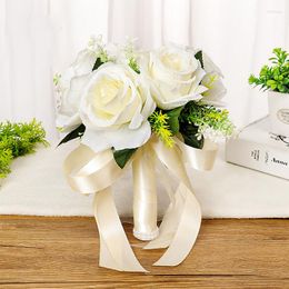 Fleurs décoratives 1 PC Rose Main Artificielle De Mariage Décoration Chambre Table Décor De Mariée Flores Artificielles Fleur De Soie Pour Blanc