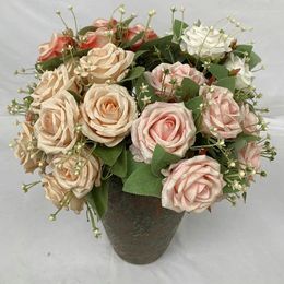 Fleurs décoratives 1PC Roses Artificiel Flower Bouquet Simulation Plantes vertes en pot Arrangement floral intérieur Décoration de la salle de mariage