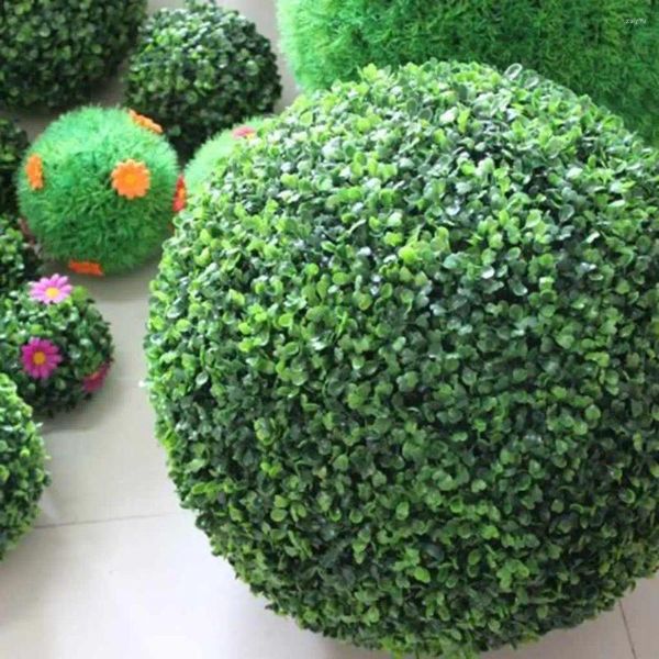 Flores decorativas 1 pieza simular bola de hierba verde pastos artificiales planta de plástico falso hogar jardín decoración de boda adornos