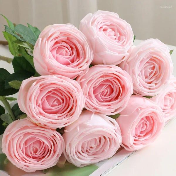 Fleurs décoratives 1pc simulation Sentiel Hydrating Latex rose rose décor de fleur artificielle maison Roses de mariage réel touche Bouquet de mariée