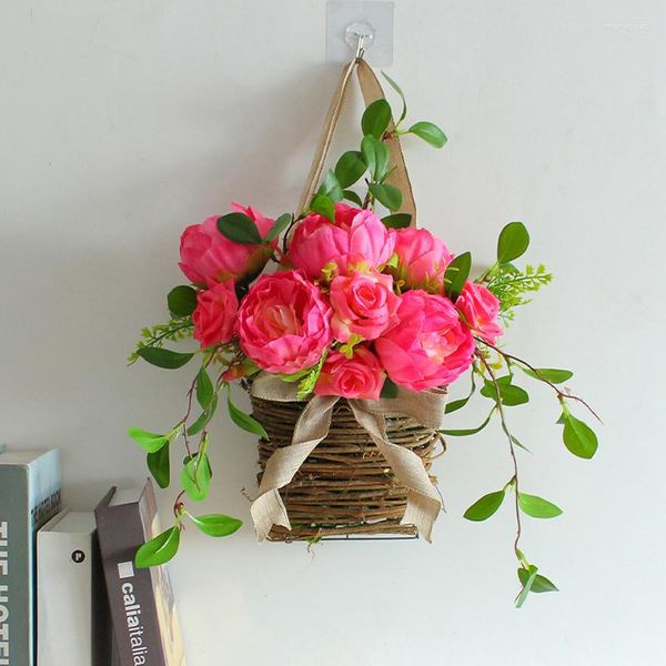 Fleurs décoratives 1 pc Simulation Plante Guirlande Rose Artificielle Panier Suspendu Élégant Porte Intérieure Et Extérieure