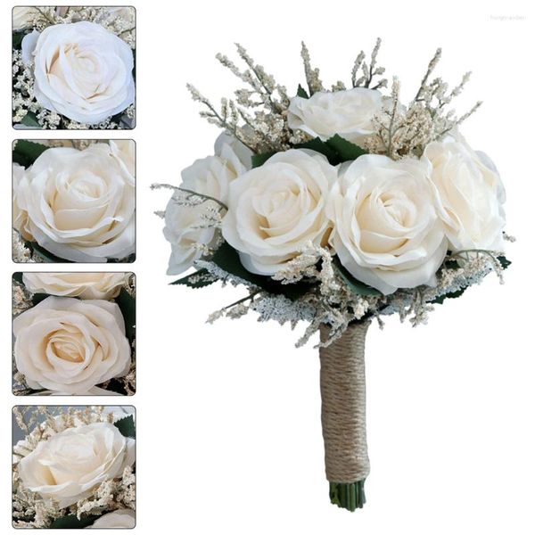 Flores decorativas 1 PC Simulación Rose Bouquet Boda Flor Oro Part Prop (blanco)