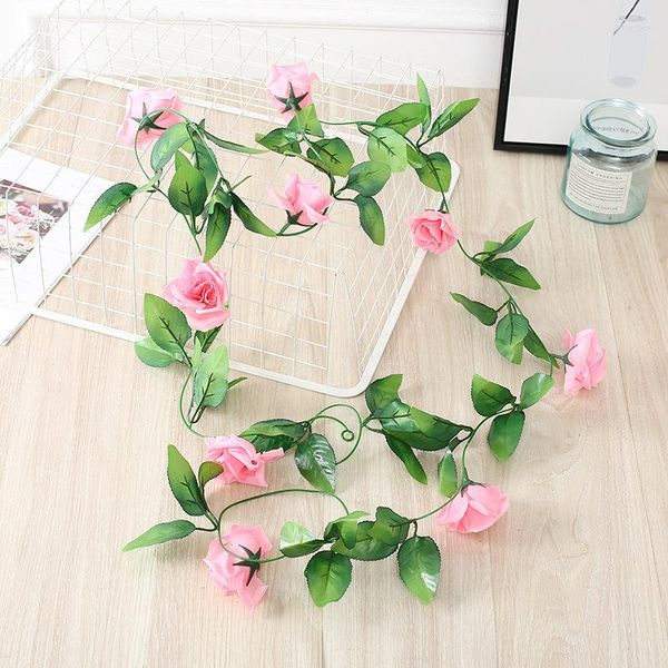 Fleurs décoratives 1 PC Simulation Rose Fleur Plante Artificielle Vigne Pour La Maison Mur Plafond Tuyau D'eau Décoration