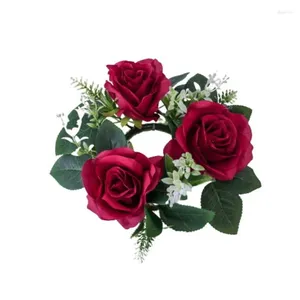 Couronne de roses artificielles, 1 pièce, fleurs décoratives, printemps et été, avec bougies, décoration pour mariage, fête à domicile