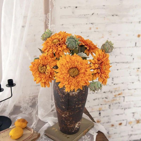 Flores decorativas 1 pieza decoración de girasol flor de seda artificial para arreglos para el hogar boda fiesta de despedida de soltera falsa