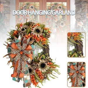 Decoratieve Bloemen 1PC Zonnebloem Deur Krans Vintage Boerderij Kransen Herfst Luipaard Feestelijke Thanksgiving Hangende Decor Front Party