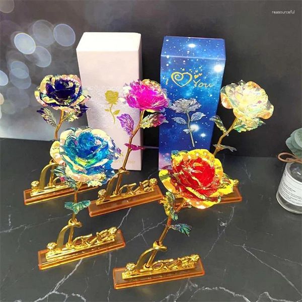 Fleurs décoratives 1pc Gift créatif de la Saint-Valentin 24k Foil en aluminium rose or durable éternel amour décoration de mariage amant éclairage