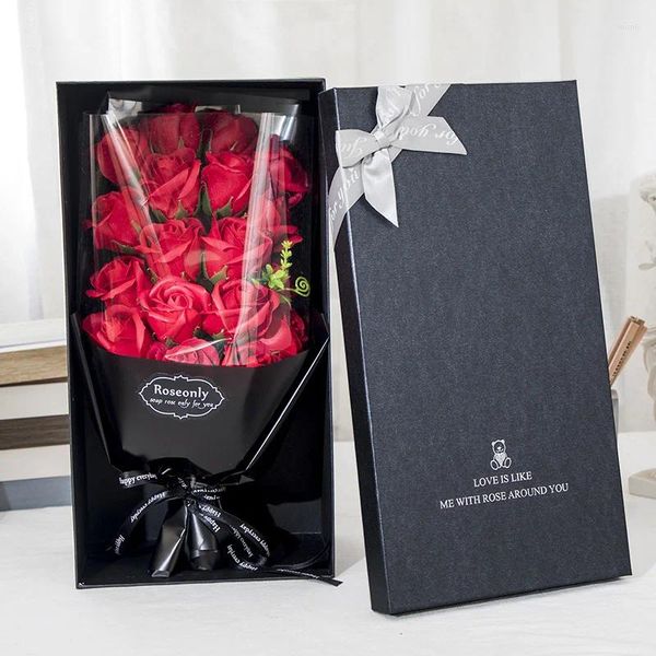 Flores decorativas 1 pieza Caja de regalo de flores de jabón para el día de San Valentín Ramo de rosas Decoración romántica para fiestas simuladas Regalos de cumpleaños