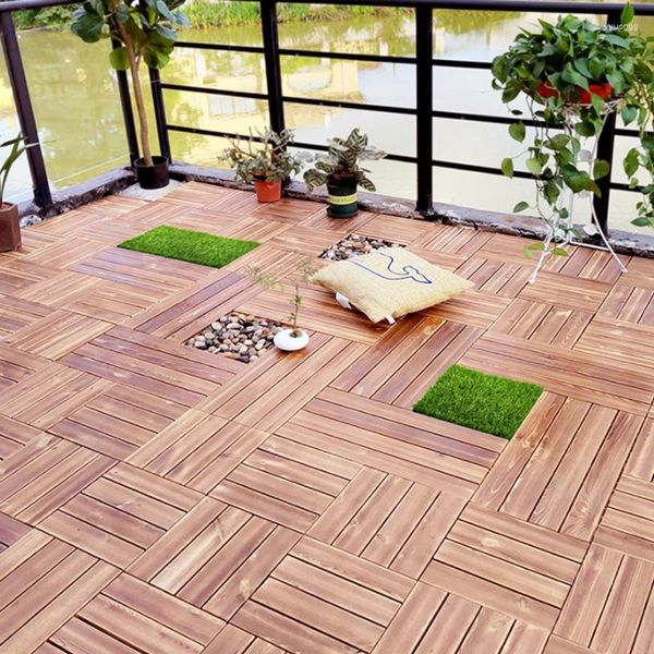 Flores decorativas, 1 pieza, suelo de madera de plástico resistente al agua, tablas para suelo de jardín, alfombrilla para césped, azulejo de césped sintético, empalme para exteriores