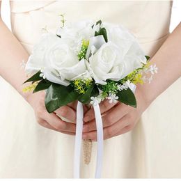Fleurs décoratives 1PC Bouquet de Mariage Mariage de mariée Rose artificielle pour demoiselles d'honneur accessoires goutte