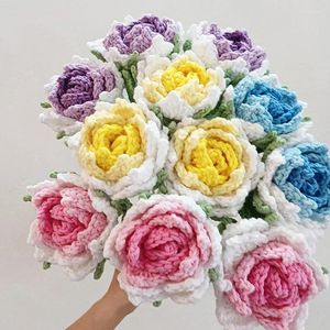 Fleurs décoratives 1 pièce, décoration de Table de maison de mariage, Rose tissée à la main, tricot dégradé, rampe Crochet