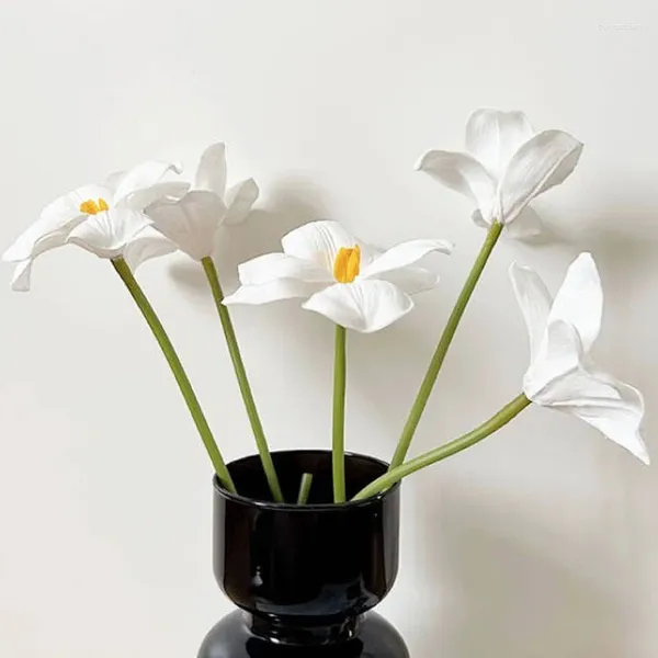 Fleurs décoratives 1pc blanc luxe pu réalité touch ouverture tulipes fleuris