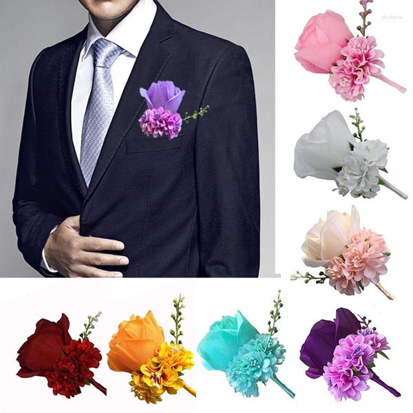 Flores decorativas, 1 pieza, ramillete de rosas para hombres y mujeres, flor en el ojal para fiesta de boda, decoración de tela, alfiler para dama de honor, accesorios de broche