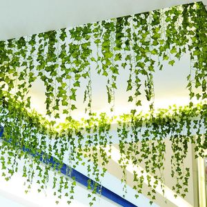 Flores decorativas 1 piezas 230 cm planta artificial hiedra verde vid decoración del hogar colgante de pared más plantas falsas cumpleaños decoración de la boda suministros