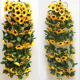 Fleurs décoratives 1 pièces 260 cm artificielle jaune tournesol guirlande fleur vigne mariage Floral arc décor soie