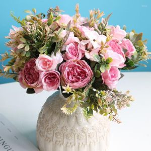 Fleurs décoratives 1 pièces/30CM automne Bouquets mélangés de pivoine Rose artificielle mariage maison bricolage décoration artisanat blanc fausse fleur