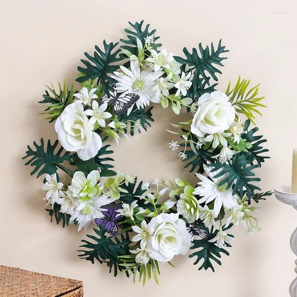 Fleurs décoratives 1PCS 35 cm Simulation Bud Core Rose Circle dans Orchid Creative Living Room Bedroom Dining Wall Decoration Couronne de fleurs