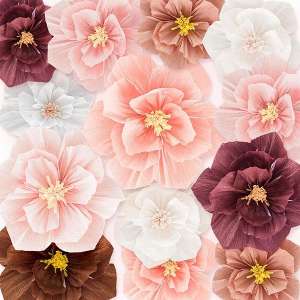 Flores decorativas 1 Uds 3D papel crepé flor hojas Fondo pared jardín de infantes Baby Shower cumpleaños boda fiesta suministros hogar