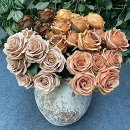 Fleurs décoratives 1 pièces/42 CM grande Rose multicolore soie fleur artificielle 9 têtes diamètre 8 CM Bouquet mariée maison mariage décoration accessoires
