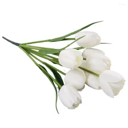 Fleurs décoratives 1 pièces 9 têtes artificielles fausses tulipes plantes en plastique souple légère pour les Bouquets de mariée de mariage décoration de fête à la maison