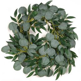 Fleurs décoratives 1 pièces feuilles d'eucalyptus artificielles guirlande avec des brindilles de vignes de saule pour la fête de mariage chemin de table verdure intérieure