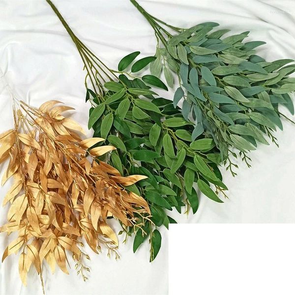 Flores decorativas 1 Uds. Ramo de hojas artificiales sauce falso telón de fondo de boda follaje falso decoración del hogar
