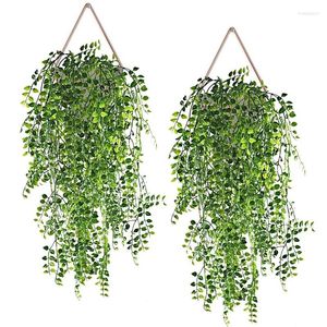 Flores decorativas 1 Uds planta artificial 5 tenedor melocotón corazón hoja vid colgante hiedra plástico verde hojas de pared