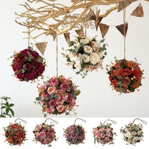 Decoratieve Bloemen 1 Stuks Kunstmatige Rose Bal Voor Bruiloft Decor Thuis Hangende Ornament Creatieve Simulatie Bloem