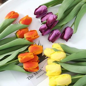 Fleurs décoratives 1pcs Artificiel Tulip Real Touch Flower for Wedding Home Decor Centorpiece Bouquet Fake Tulips Decoration