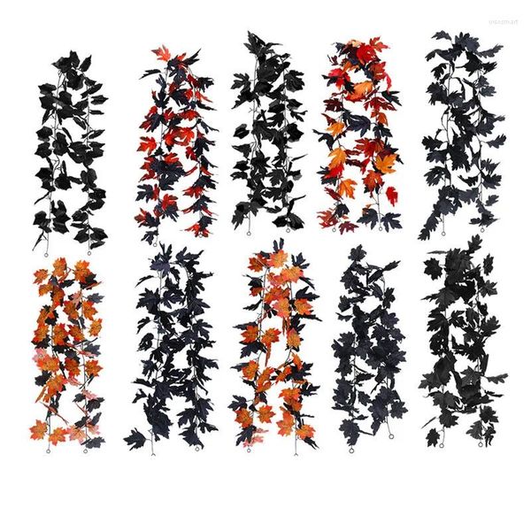 Flores decorativas 1 Uds. Vid Artificial Halloween hojas negras Acción de Gracias colgante de pared hogar decoración para fiesta de boda falso