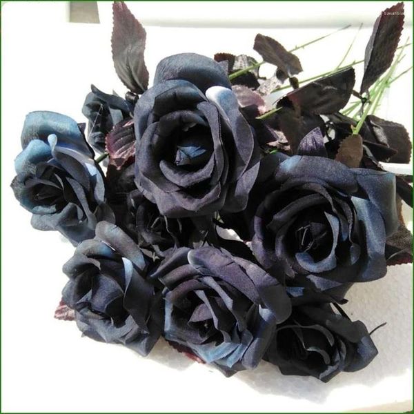 Fleurs décoratives 1pcs Black Rose Flower Halloween Gothic Wedding Home Party Fake Decoration