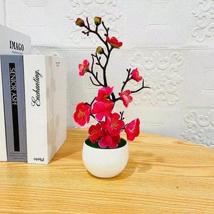 Fleurs décoratives 1 pièces bonsaï soie prune plantes en pot artificielles fleurs simulation hiver branche vases mariage maison chambre décorer