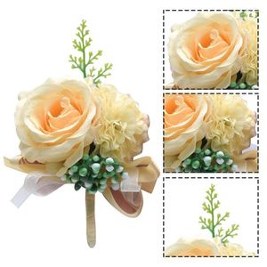 Fleurs décoratives 1 pièces boutonnières Roses en soie artificielle Corsage boutonnière garçons d'honneur boutonnière pour hommes femmes accessoires de mariage