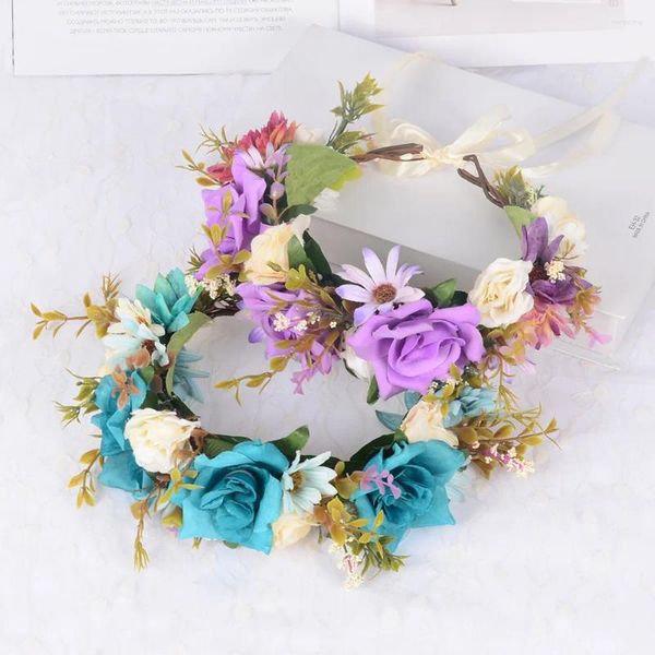 Flores decorativas 1 Uds. Diademas de flores para el pelo de dama de honor románticas rosas de imitación coronas de boda diadema accesorios de moda