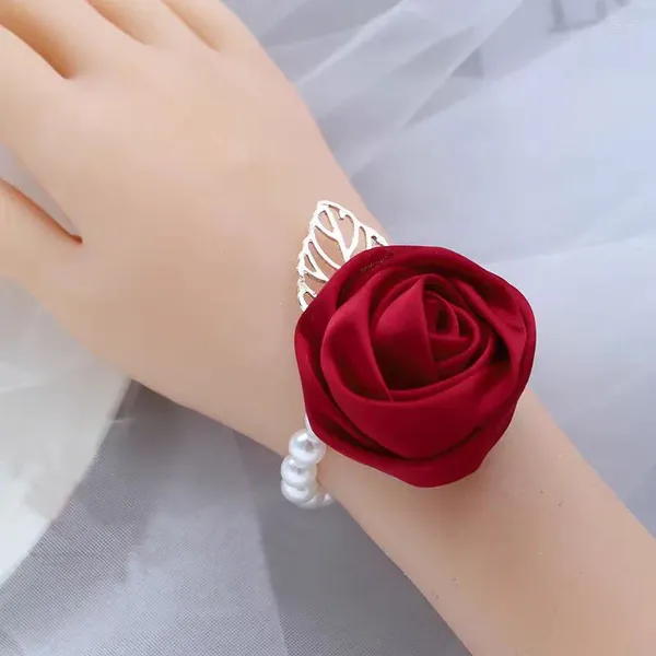 Fleurs décoratives 1PCS BRIDESMAIDS TROUPE BRIDAL CORSAGE Hand Flower High Class Marri Mori Super Fairy Korean Pearl Bracelet