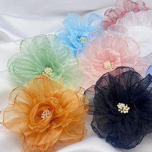 Fleurs décoratives 1 pièces camélia Rose tissu en mousseline de soie tête de fleur artificielle pour robe de mariée vêtements décoration coiffure