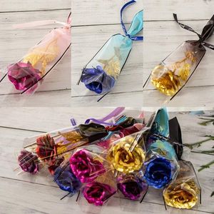 Decoratieve bloemen 1 stuks eeuwige roos kunstbloem 24K folie Valentijnsdag geschenken vriendin jubileum bruiloft souvenirs thuis