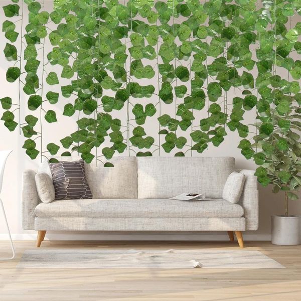 Flores decorativas 1 unids falsas vides de uva artificial verde eneldo vid verde planta colgante para la fiesta de la pared de la boda paisajismo del hogar