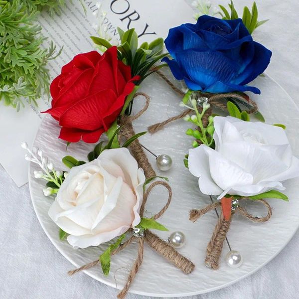 Fleurs décoratives 1 pièces Festival mariage Imitation fleur Corsage élégant mode costume Banquet hommes Rose broche broche