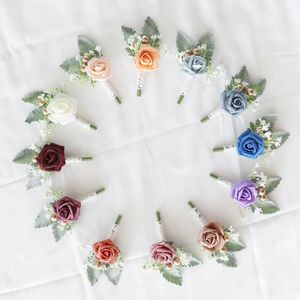 Fleurs décoratives 1 pièces boutonnière de marié fleur Corsage broche de Rose artificielle pour les décorations d'anniversaire de cérémonie de mariage