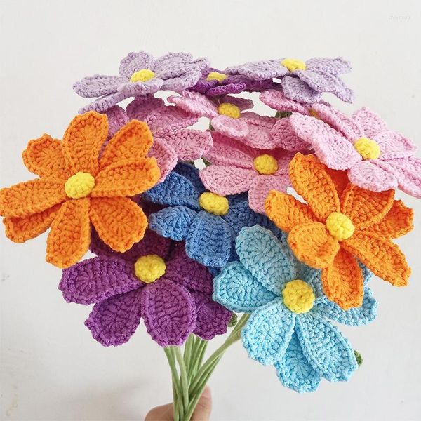 Fleurs décoratives 1PCS Tricoté à la main Gesang Flower multicolor Milk Cotton Needle Weaving Artificial for Party Wedding Home Decor Fake