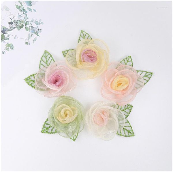 Fleurs décoratives 1 pièces tissu Organza fait à la main fleur de Rose artificielle pour robe de mariée chapeaux décor Corsage chapeaux accessoires