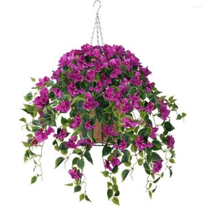 Fleurs décoratives 1pcs suspendus artificiels avec panier de vigne en soie de bougainvilliers faux bouquets de plantes pour patio balcon décor de jardin