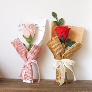 Fleurs décoratives 1pcs bouquet à tricoter fleur de rose tissée à la main grand tournesol accessoires pour la maison bricolage cadeau de la Saint-Valentin pour petite amie