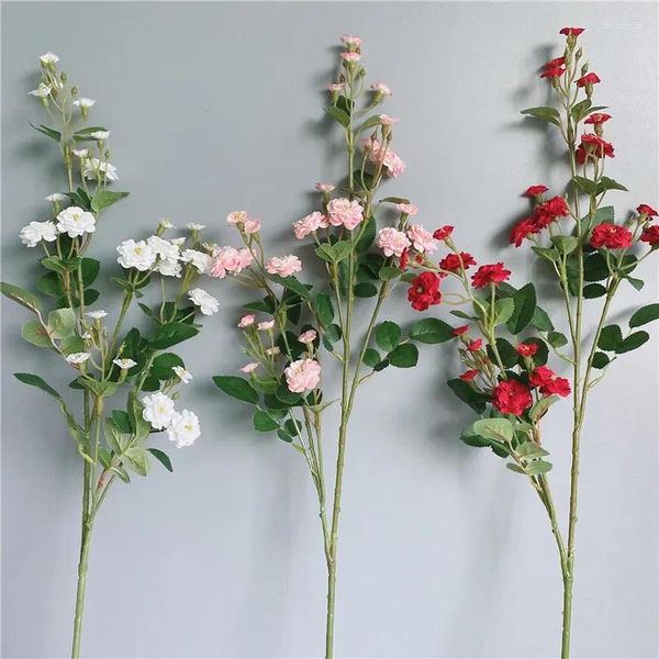 Fleurs décoratives 1pcs Luxury Mini Roses Long Branch Silk Artificiel pour la table Home Table Decoration Mall Mall Wedding POPS