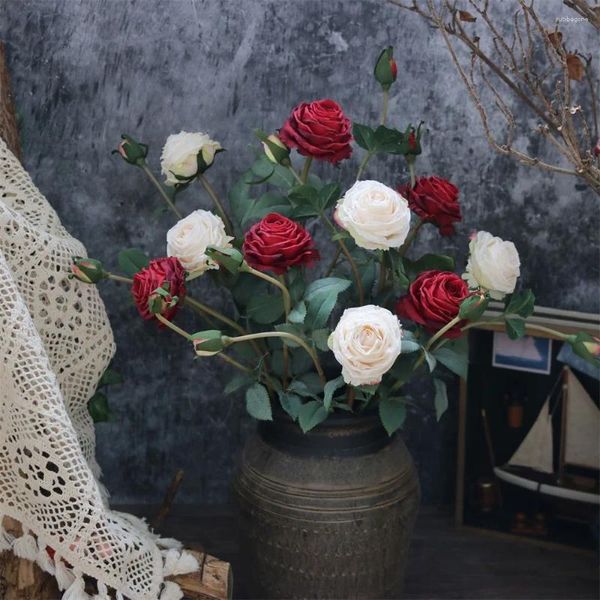 Flores decorativas 1 unids retro europeo a la parrilla ramo de rosas de seda flor artificial para la boda hogar decoración de roma regalo del día de san valentín