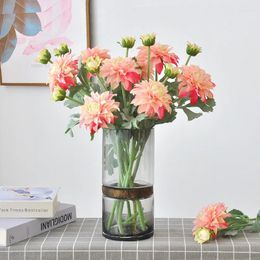 Fleurs décoratives 1pcs Silk Dahlia Fleur artificielle 53cm Real Touch Fake Plant for Wedding Decoration Home Garen