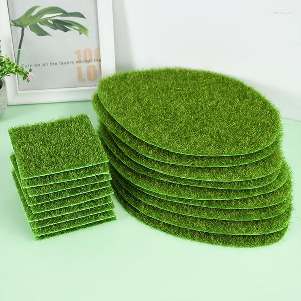 Fleurs décoratives 1 pièces carré/ovale prairie artificielle Simulation mousse pelouse gazon faux tapis d'herbe verte tapis Micro paysage bricolage maison de poupée