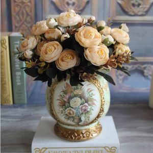 Fleurs décoratives 1 pièces vif automne soie thé Rose bouquets de fleurs artificielles pour la maison décoration de mariage Festival fournitures Vase décor faux